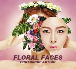 极品PS动作－花脸艺术：Floral Faces - Photoshop Action